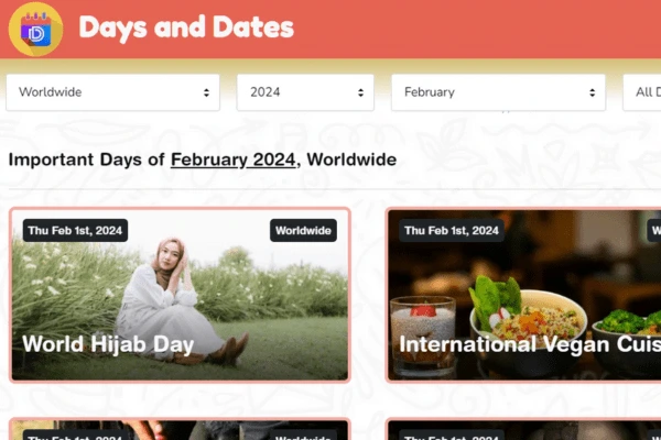 Days and dates Website